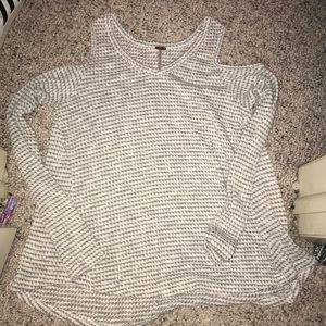 Grey and white cold shoulder sweater